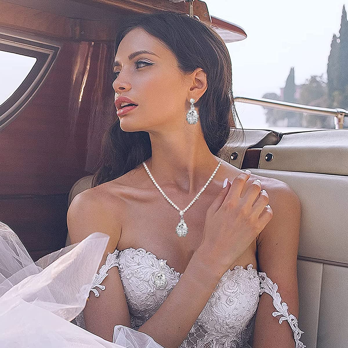 SANNIDHI Women Necklace Earrings Set Rhinestone Necklace Earstud Bridal Wedding Jewelry Sets Zircon Pendent Necklace Prom Gift Jewelry Set for Women and Girls SANNIDHI Women Necklace Earrings Set Rhinestone Necklace Earstud Bridal Wedding Jewelry Sets Zircon Pendent Necklace Prom Gift Jewelry Set for Women and Girls